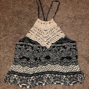 Black and white halter top with lace front